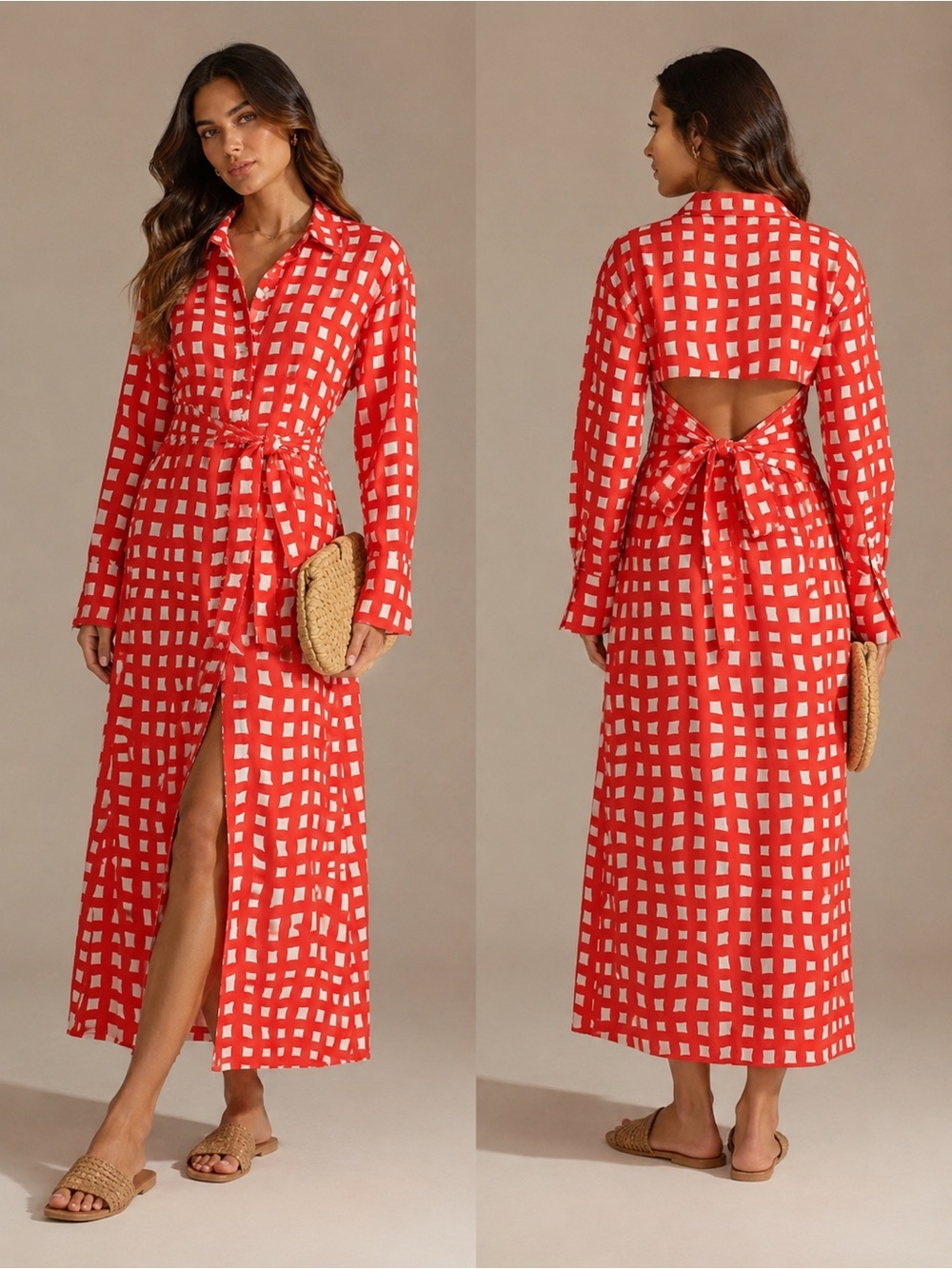 Simon Miller Open Back Grid Print Maxi Dress | XS | Preloved